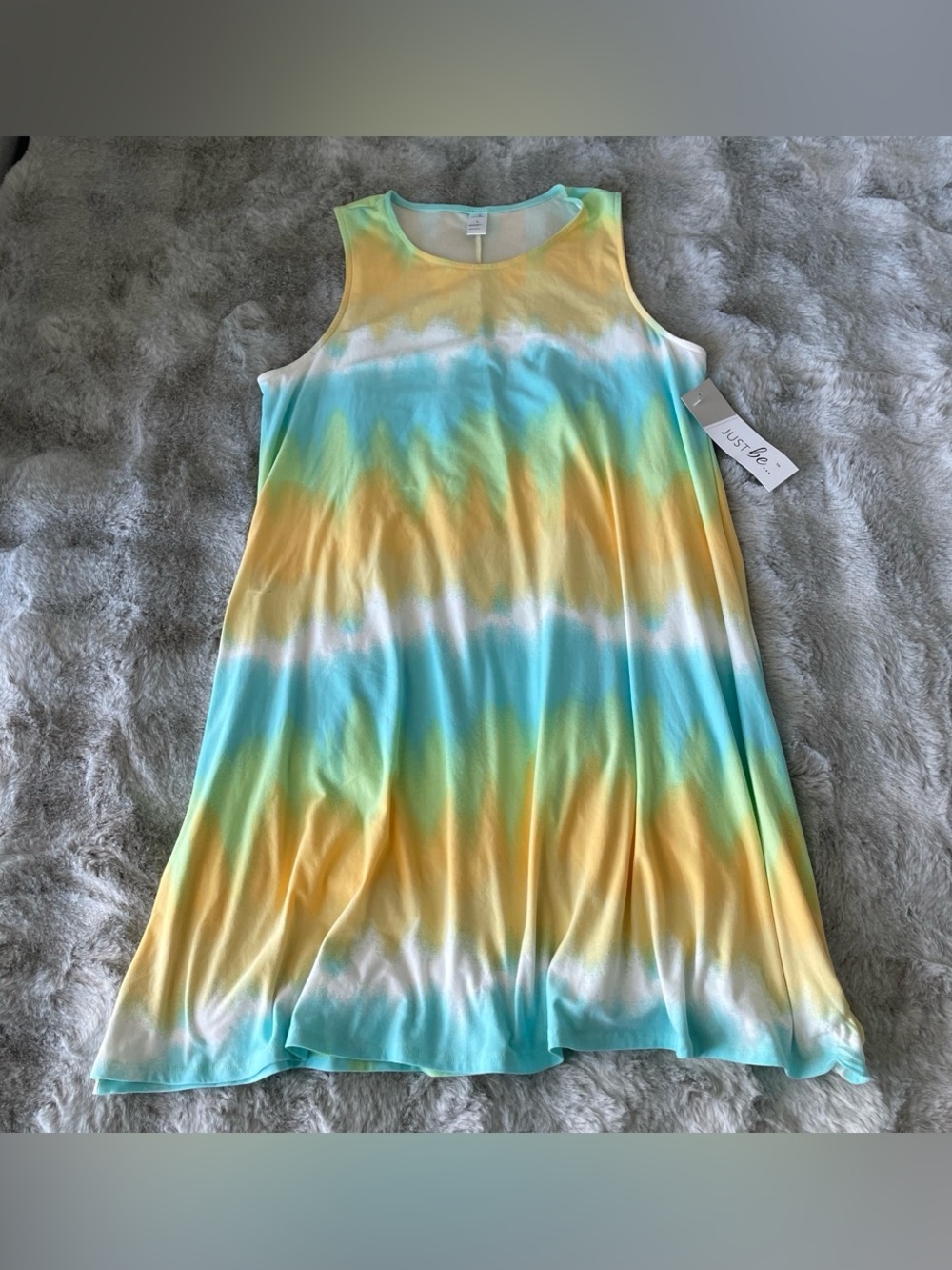 NWT just be Tie-Dye Swing Tank Dress in Yellow & Aqua-0331